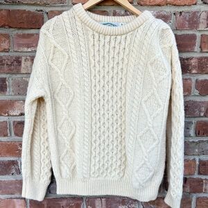 Aran Crafts Wool Sweater Medium 41” Cream Fisherman Cable Knit Ireland